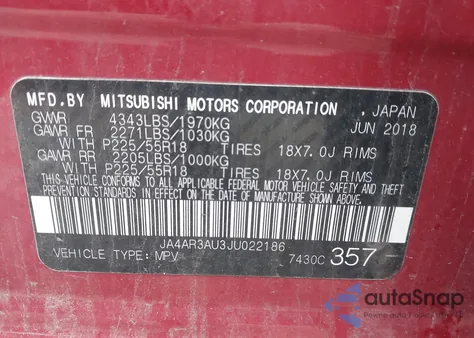 2018 Mitsubishi Outlander Sport 2.0 Es/2.0 Le from USA, damaged, VIN JA4AR3AU3JU022186